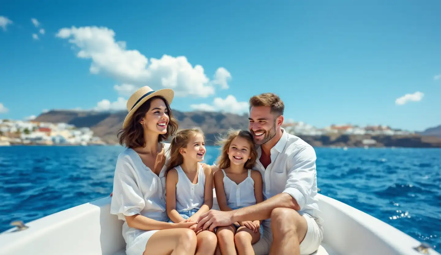 Family enjoying Santorini boat tour