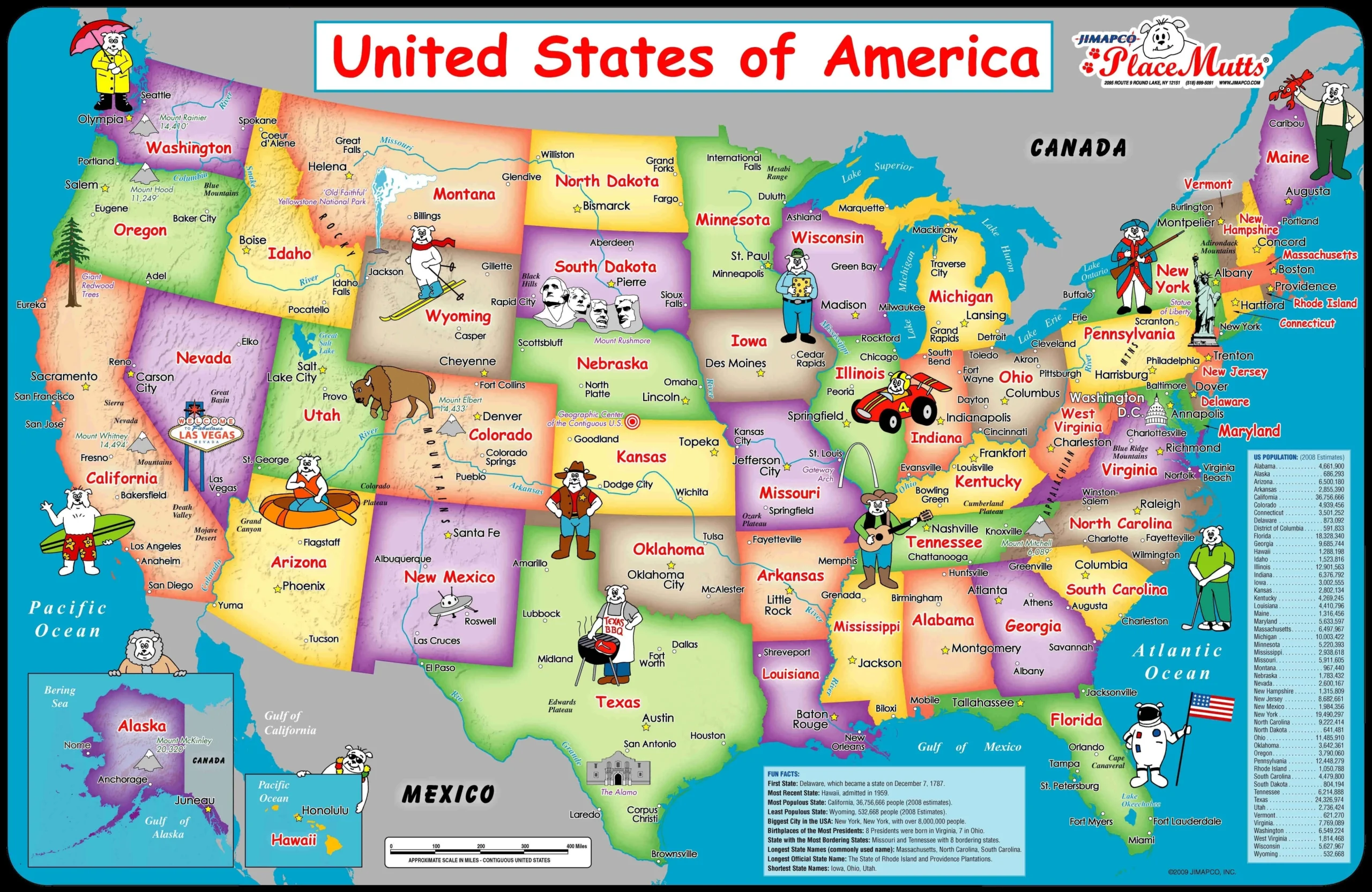 Map highlighting key destinations across the USA for travelers