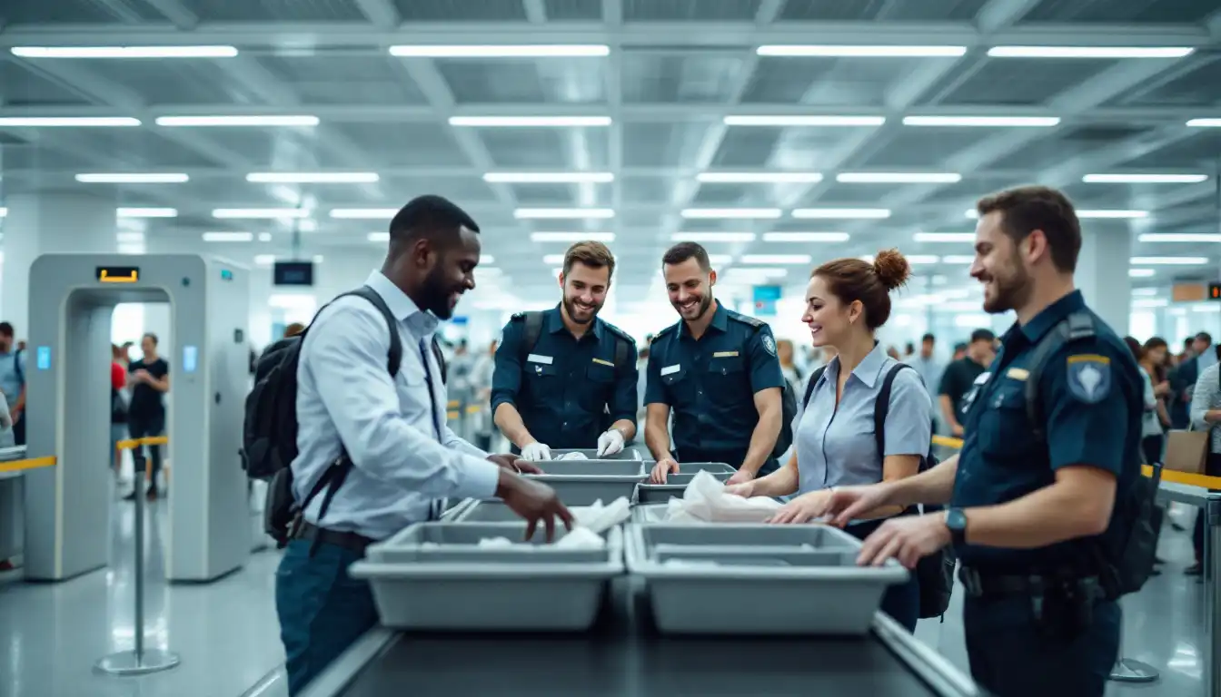 Passengers experiencing flight security and controls during airport screening